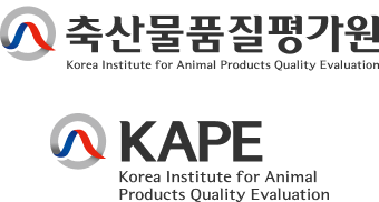 축산물품질평가원 CI - 로고타입 : (왼쪽) 심볼 + 국문 + 영문 조합 / (오른쪽) 심볼 + 영문 약어 + 영문 조합