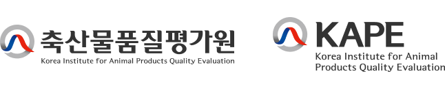 축산물품질평가원 CI - 로고타입 : (왼쪽) 심볼 + 국문 + 영문 조합 / (오른쪽) 심볼 + 영문 약어 + 영문 조합
